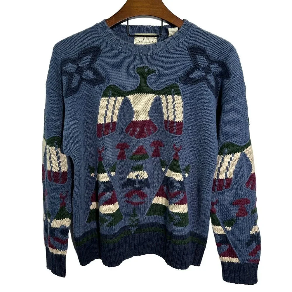 WOODS & GRAY Vintage Crewneck‎ Sweater Aztec Southwest Ramie Cotton Size Large